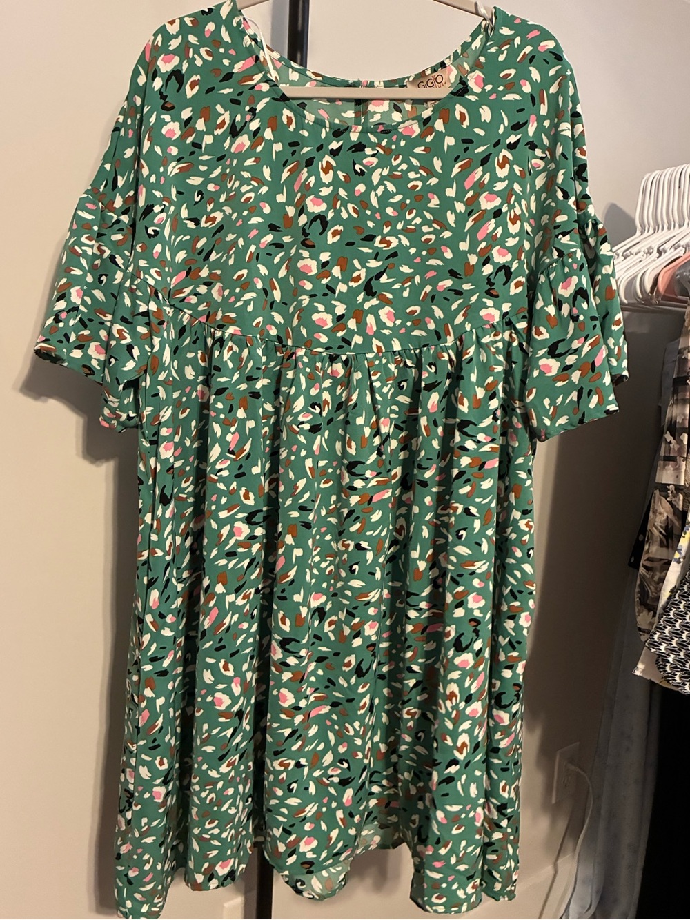 Gigio Green Abstract Print Casual Babydoll Dress Short Sleeves XL NWT PC1879 - Picture 5 of 7